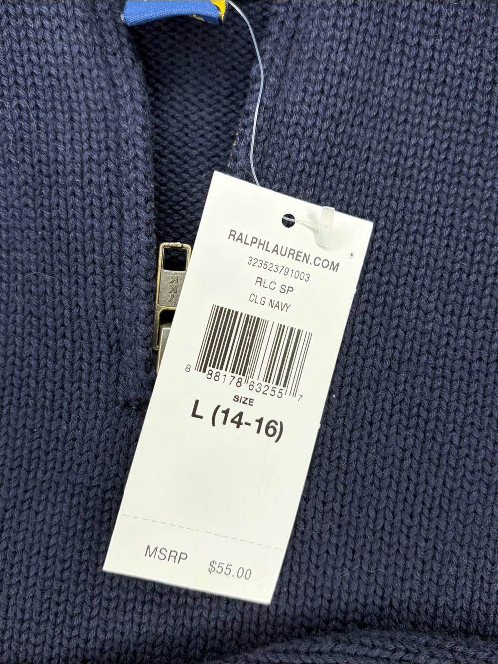 NWT Ralph Lauren Boys Navy Quarter Zip Sweater Size L 14-16 - Picture 5 of 10
